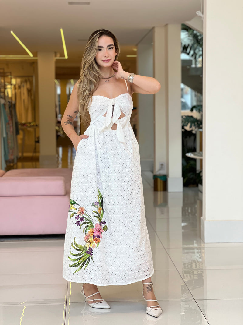 Vestido Midi Pássaro em Flor