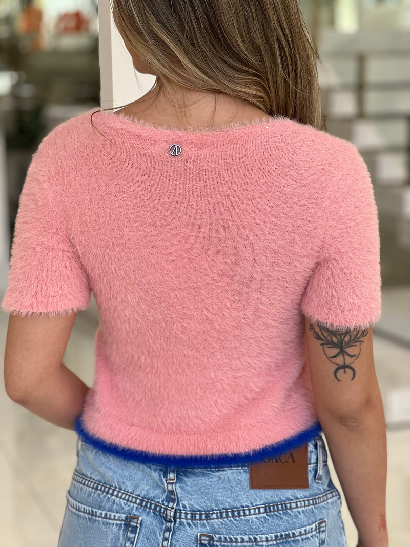 Blusa Cardigan De Tricot Manga Curta