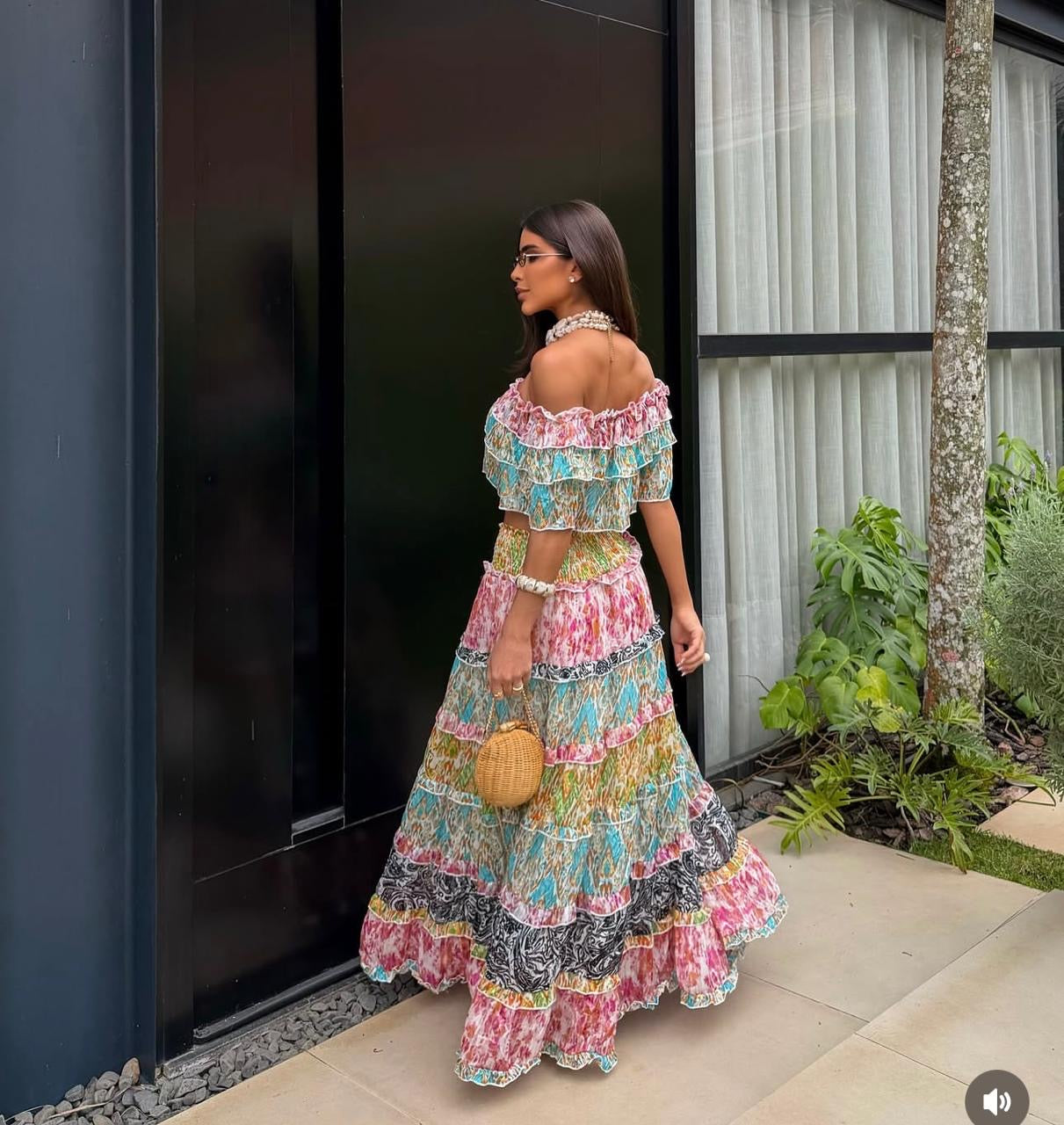 Conjunto Top e Saia Estampado