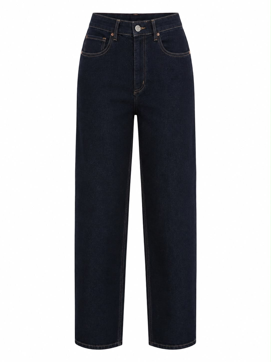 Calça Jeans Escura com Pesponto Bege