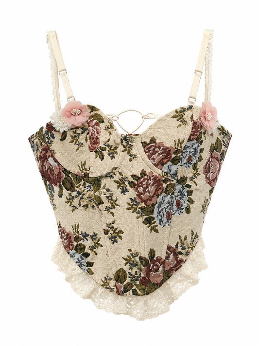 Corset Tapeçaria Floral Mesclada Vintage