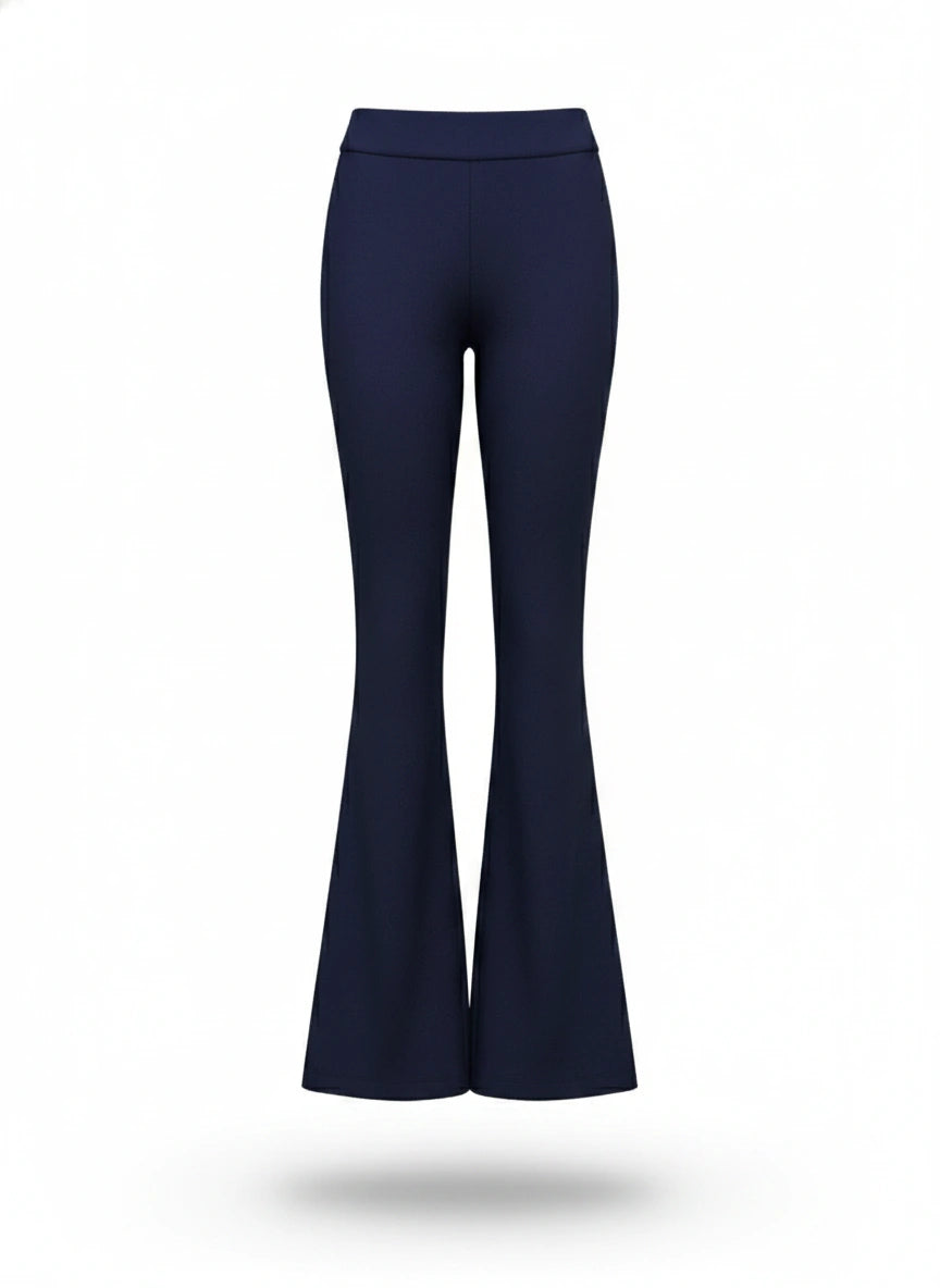 Calça flare Wanessa Lopez Concept, estilo elegante, cintura alta, tecido confortável, cor preta, vista frontal.