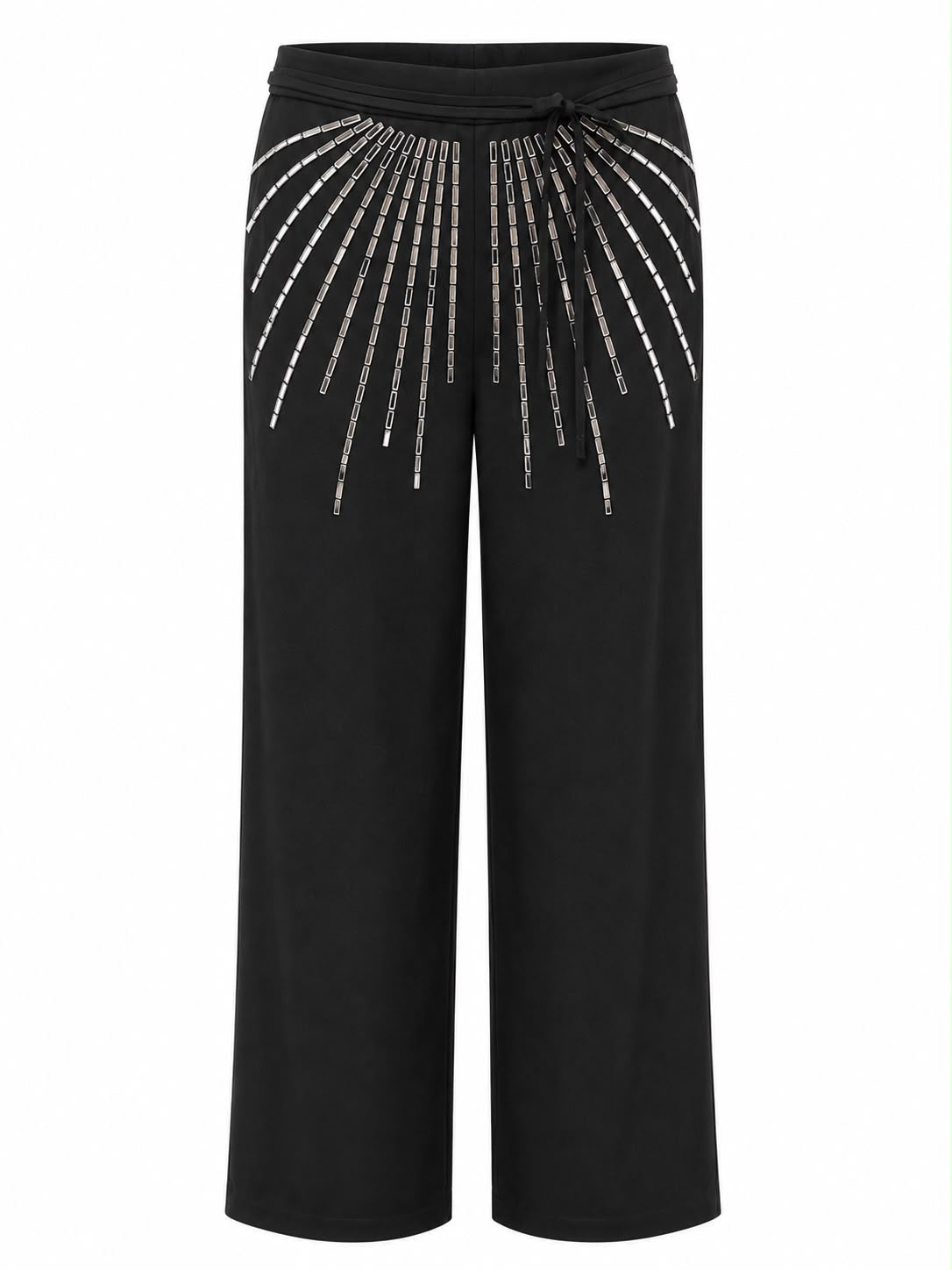 Calça Alfaiataria Midi com Tiras em Strass
