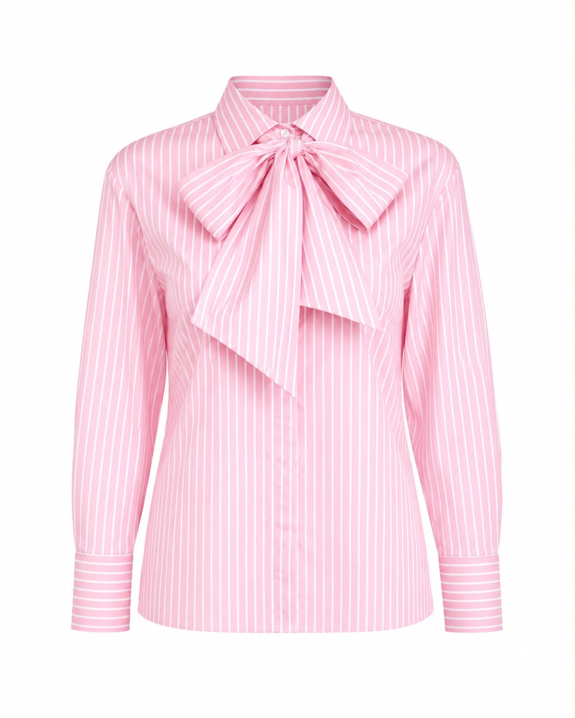 Camisa Listrada com Gola Laço