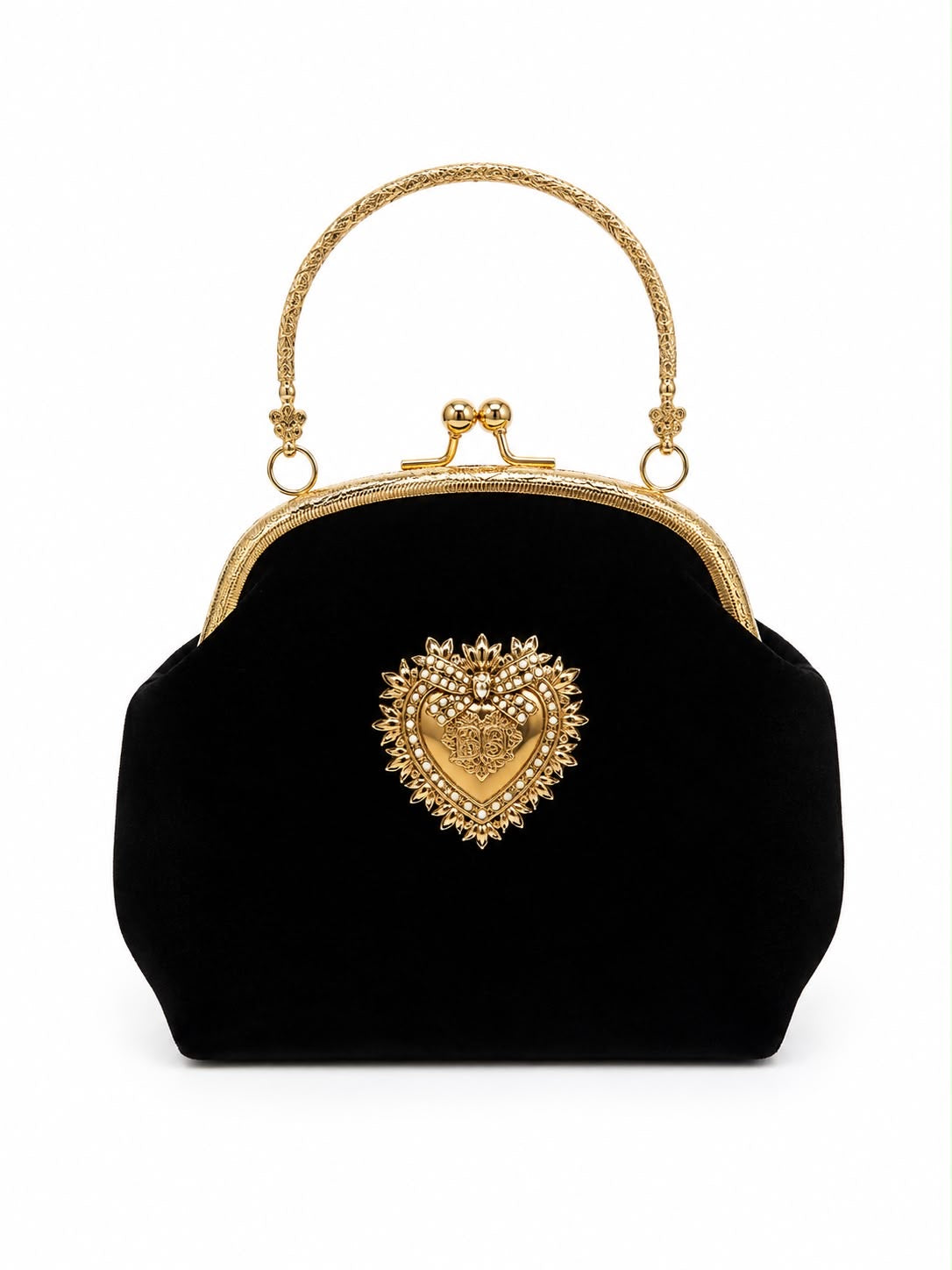 Bolsa Veludo Detalhe em Dourado Coração