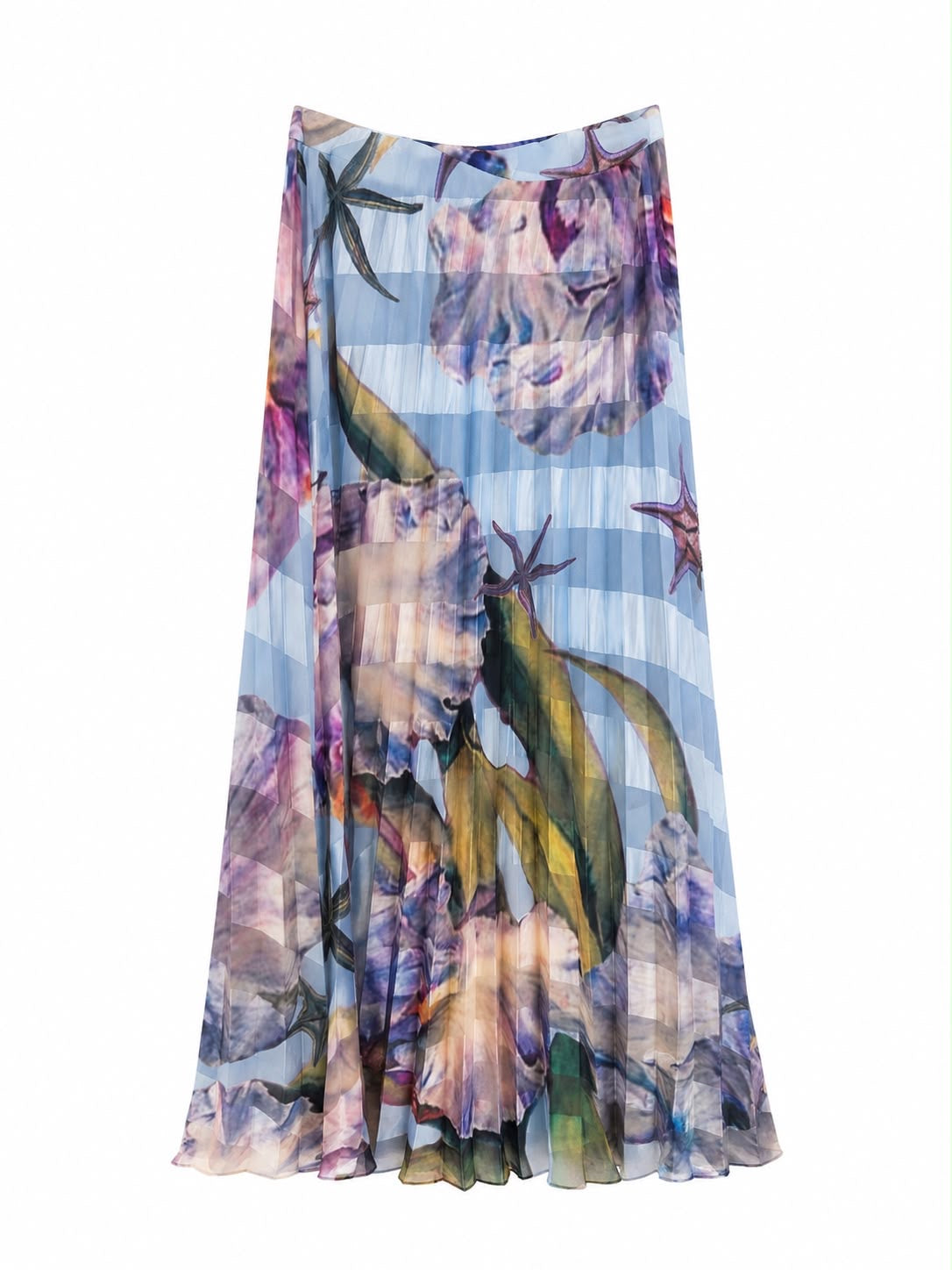 Saia Midi Estampada Plissada