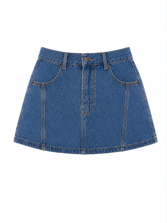 Mini Saia Jeans Recortes Pespontos