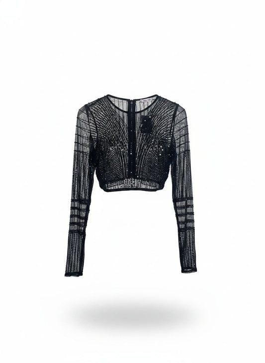 Blusa de paetê com brilho da Wanessa Lopez Concept, mostrando detalhes do tecido e acabamento brilhante.