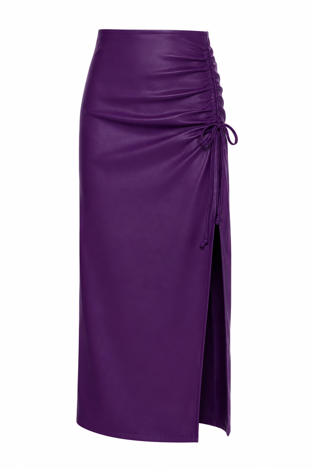 Saia Like Leather Midi com Franzido