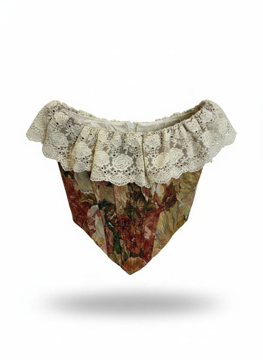 Corset Tapeçaria Floral Mesclada Vintage