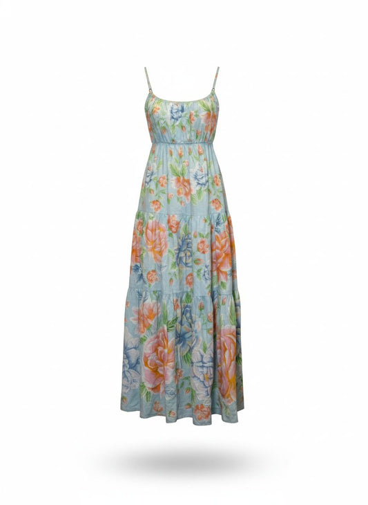 Vestido Bela Flor da Wanessa Lopez Concept, com estampa floral, tecido leve e design elegante em tom suave.