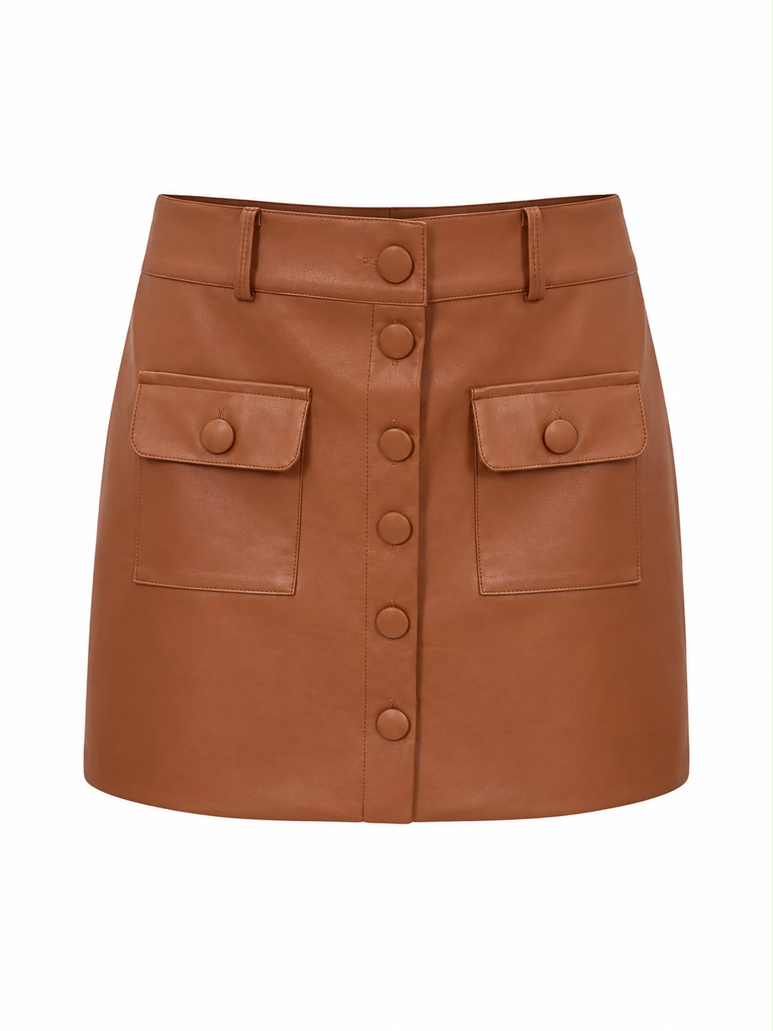 Saia Couro Elegante Botões