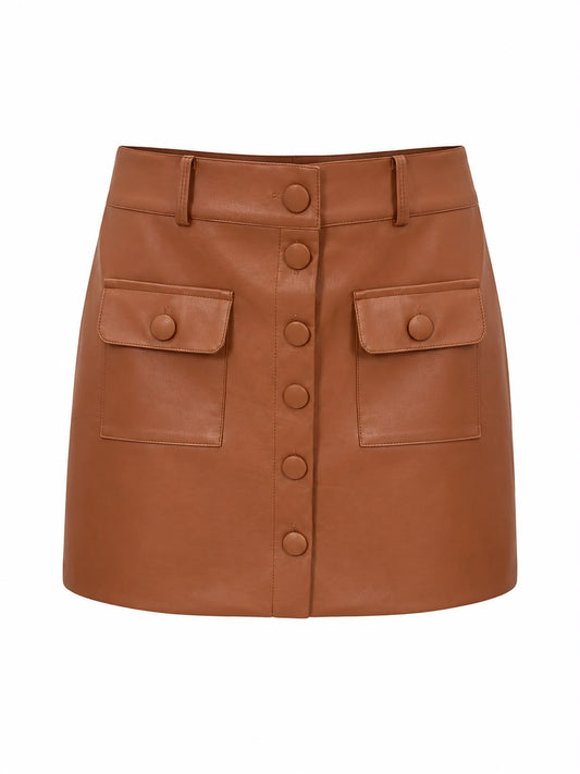 Saia Couro Elegante Botões