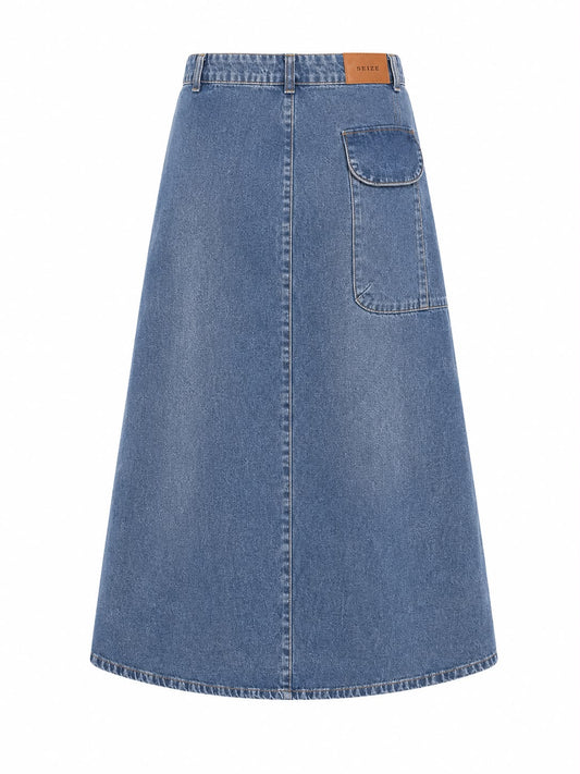 Saia Jeans Folk Botões