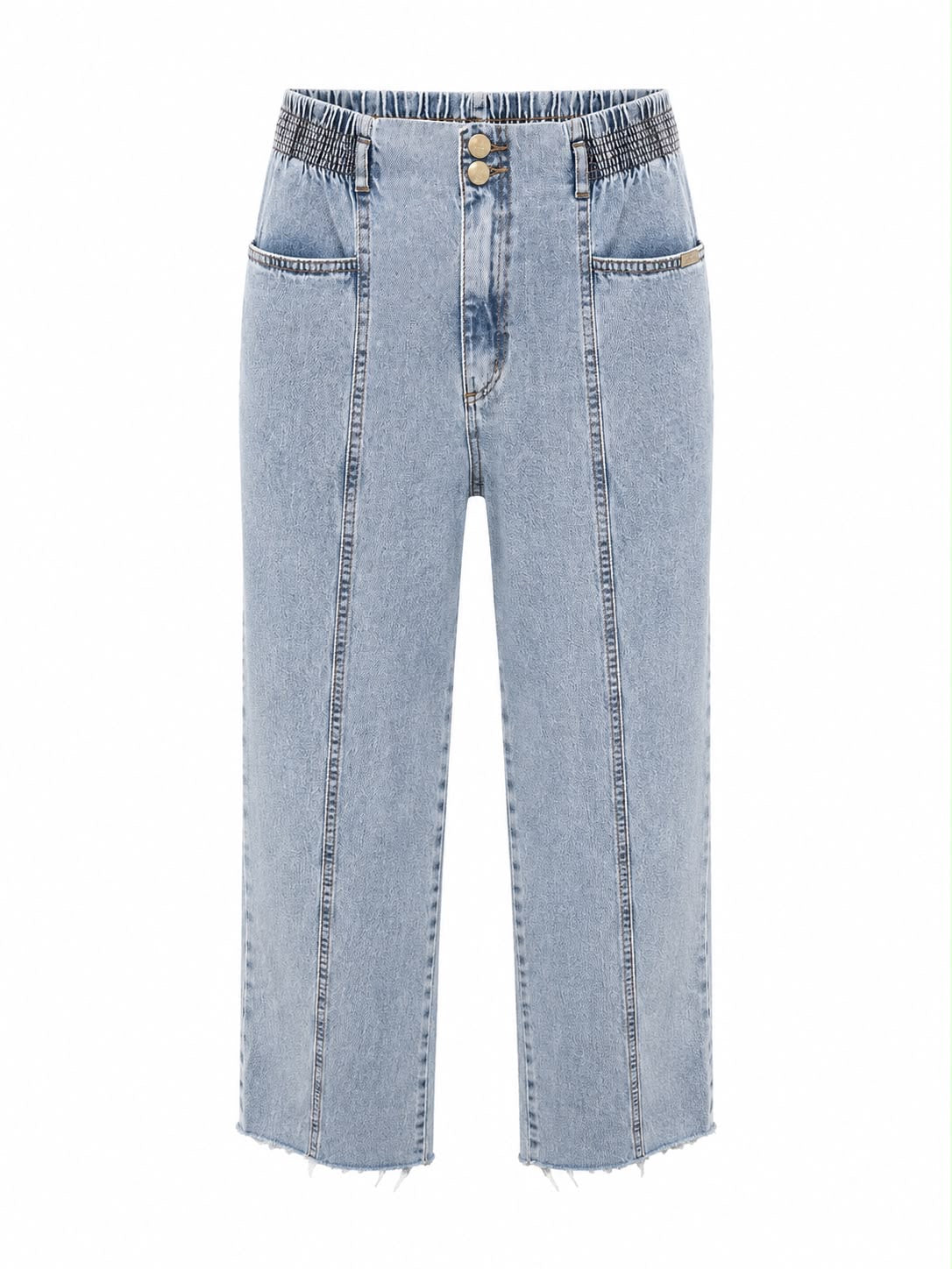 Calça Reta com Recortes Jeans