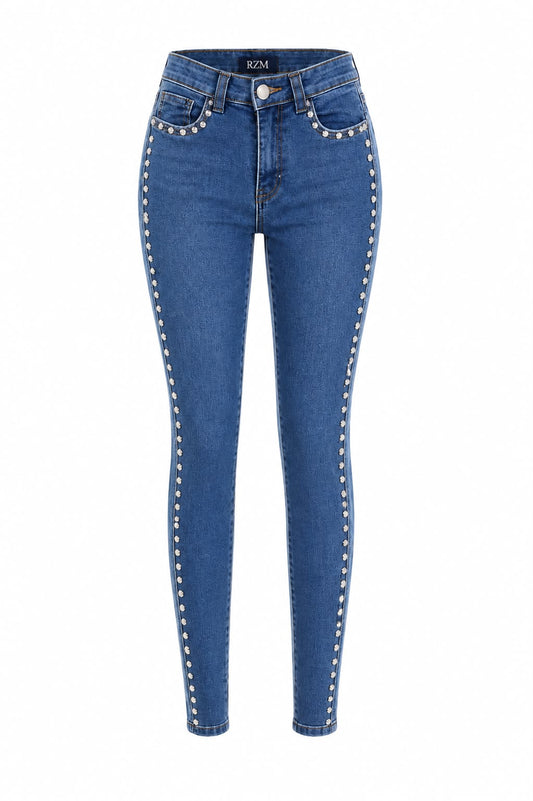 Calça Jeans Detalhes em Ilhós