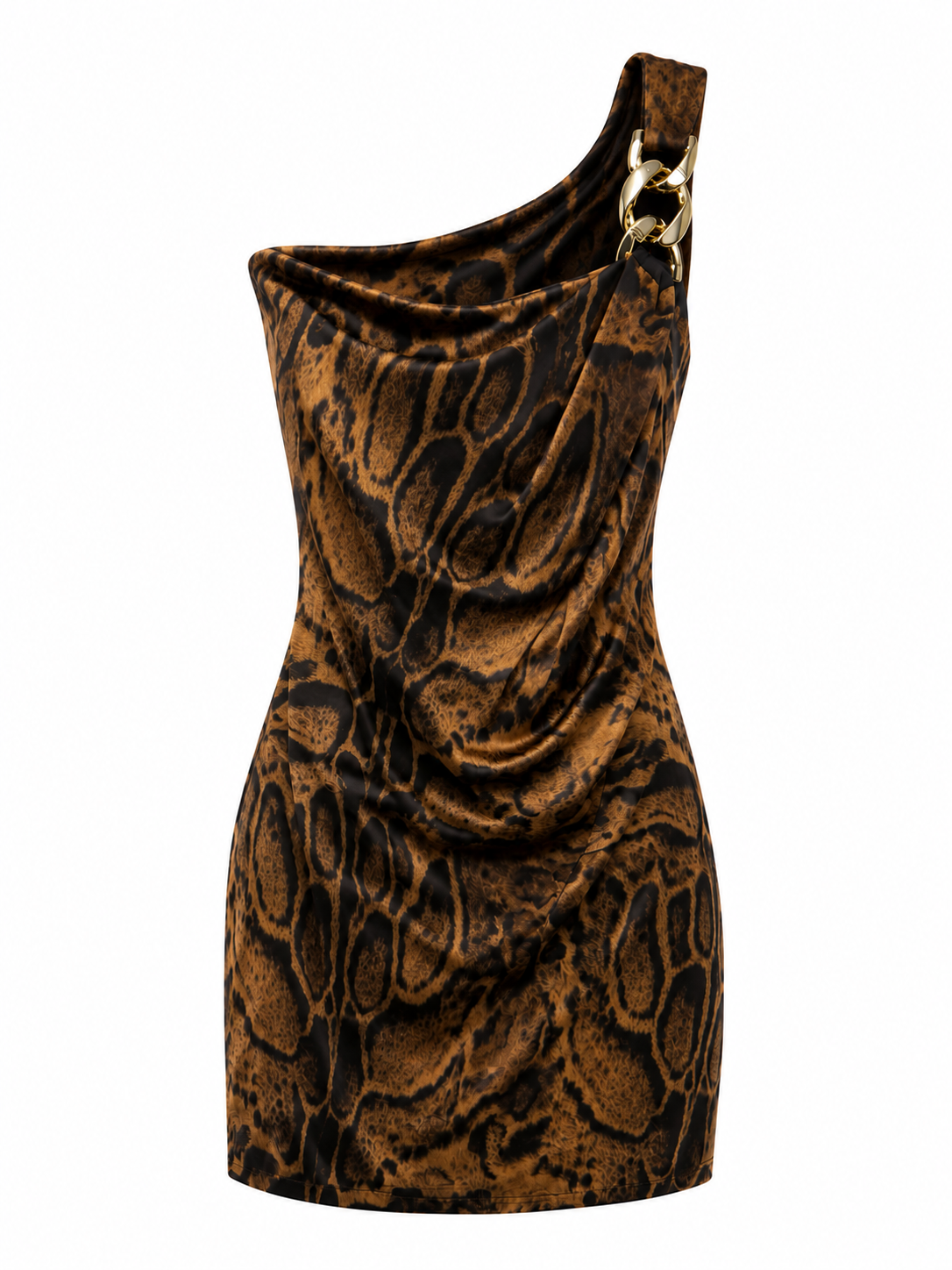 Vestido Curto Ombro Único com Corrente