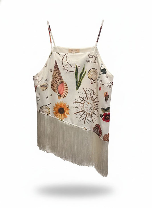 Blusa C/ Franjas e Estampa