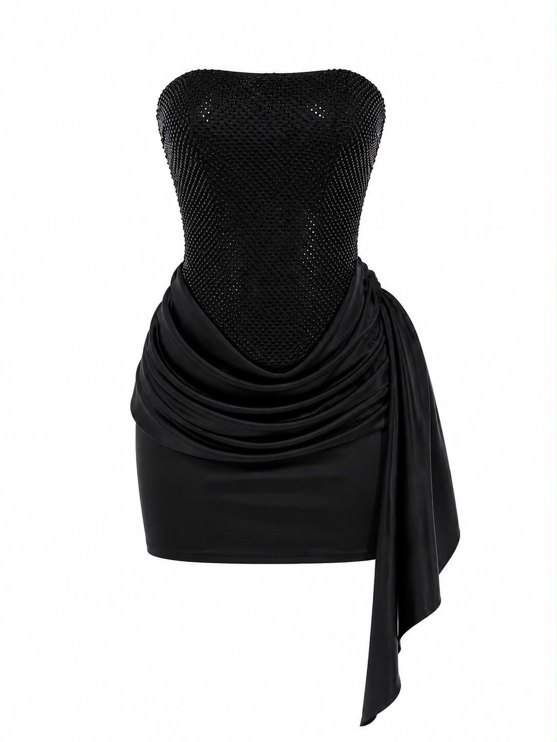 Vestido Brilho em Cristais com Cauda Lateral