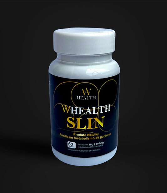 Suplemento Whealth Slin da Lopz, frasco com cápsulas, destaque para embalagem e rótulo do produto.