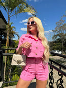 Cropped short sleeve pink shirt by Wanessa Lopez Concept, featuring a stylish design and lightweight fabric.