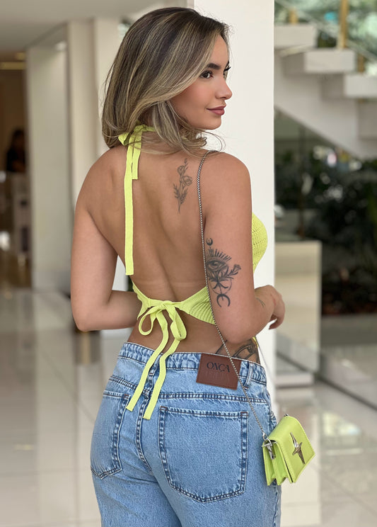 Blusa de tricot frente única na cor bege, da marca Wanessa Lopez Concept, com detalhes de textura e design elegante.